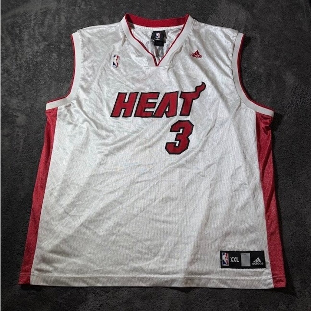 Adidas Miami Heat Dwyane Wade 3 Jersey Mens XXL White Red Basketball 7994A 06